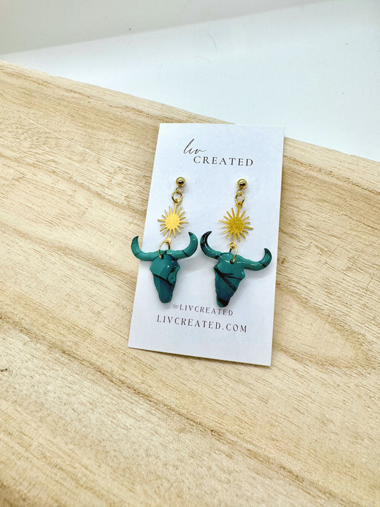 Turquoise Cows | Handmade Polymer Clay Earrings