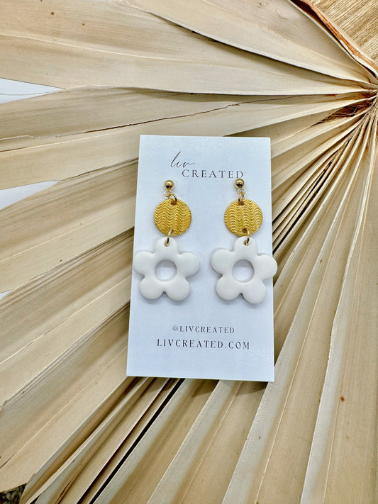 Gold Linen Flowers | Handmade Polymer Clay Earrings