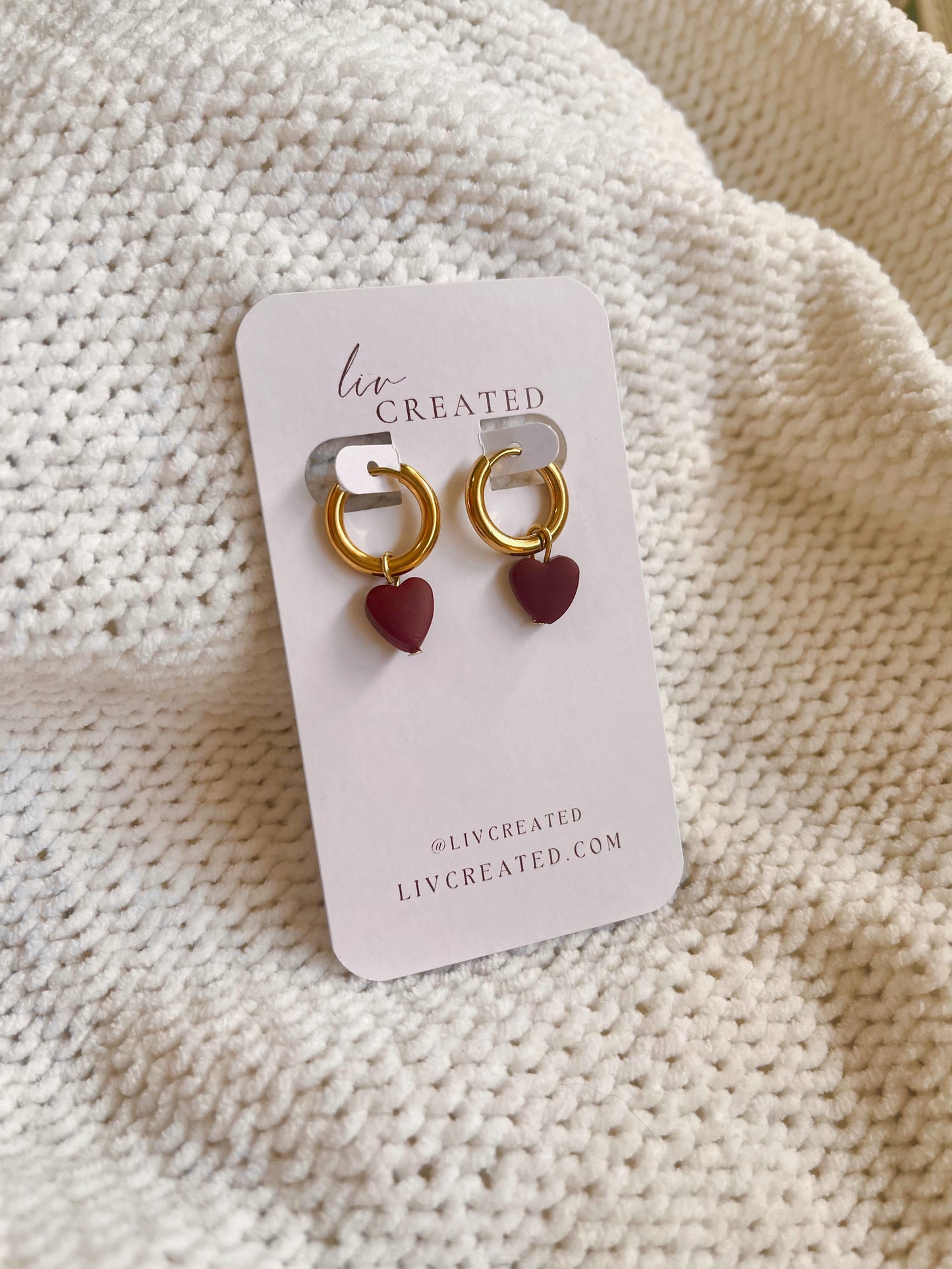 Red Velvet Heart Huggies | Handmade Polymer Clay Earrings