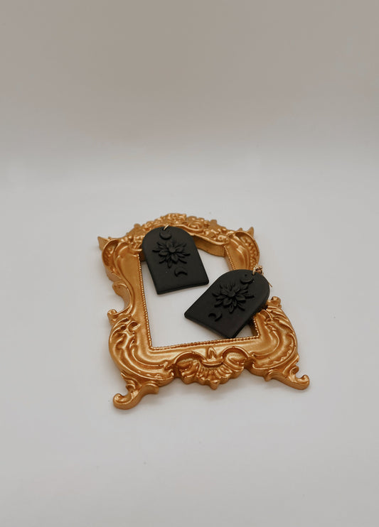 Monochrome Midnight Flowers | Handmade Polymer Clay Earrings livcreated