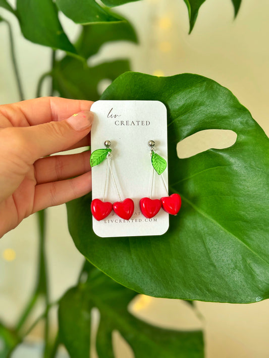 Cherry Hearts | Handmade Polymer Clay Earrings