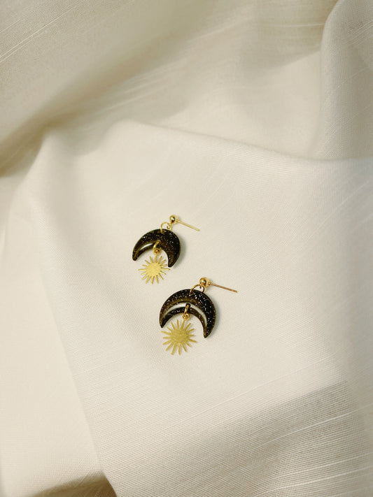 Midnight Moon Dangles | Handmade Polymer Clay Earrings