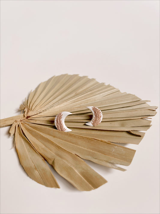 Boho Moon Studs | Handmade Polymer Clay Earrings