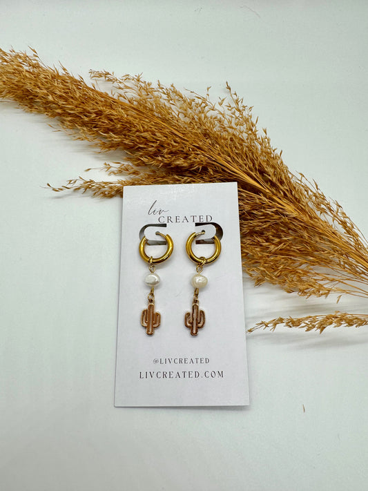 Gold Pearl Cacti | Handmade Earrings