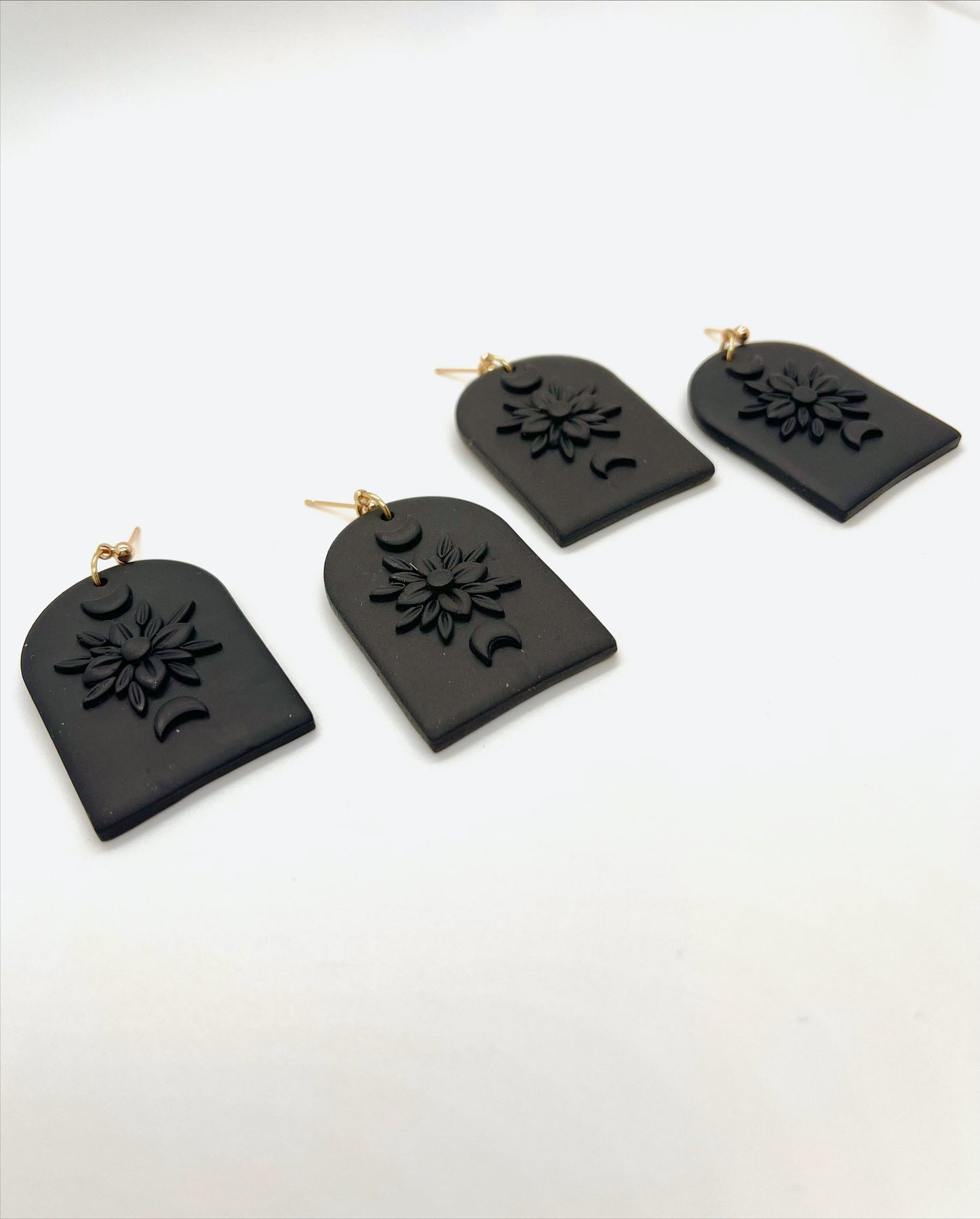 Monochrome Midnight Flowers | Handmade Polymer Clay Earrings livcreated