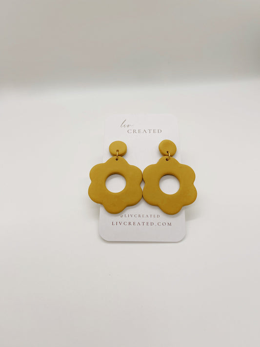 Mustard Retro Flowers | Handmade Polymer Clay Earrings livcreated