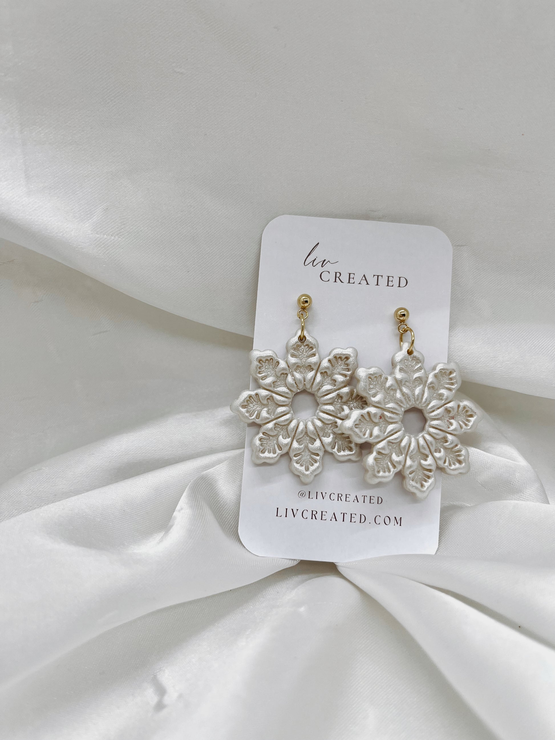 Silver Shimmery Snowflake Clay Earrings